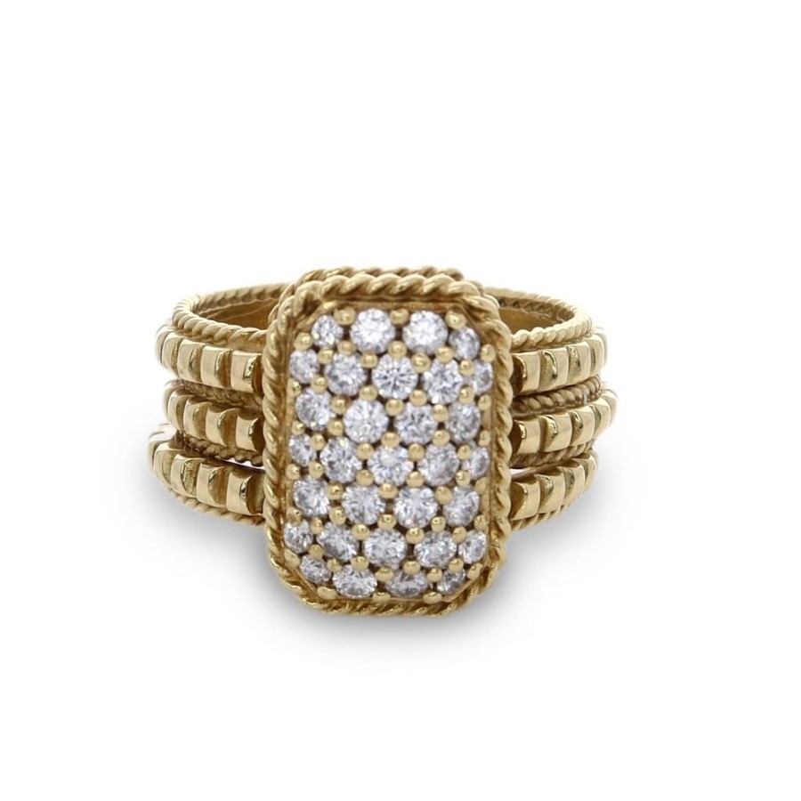 Jewelry Smyth Jewelers | Estate 18K Yellow Gold Rectangular Pave Diamond Triple Band Ring