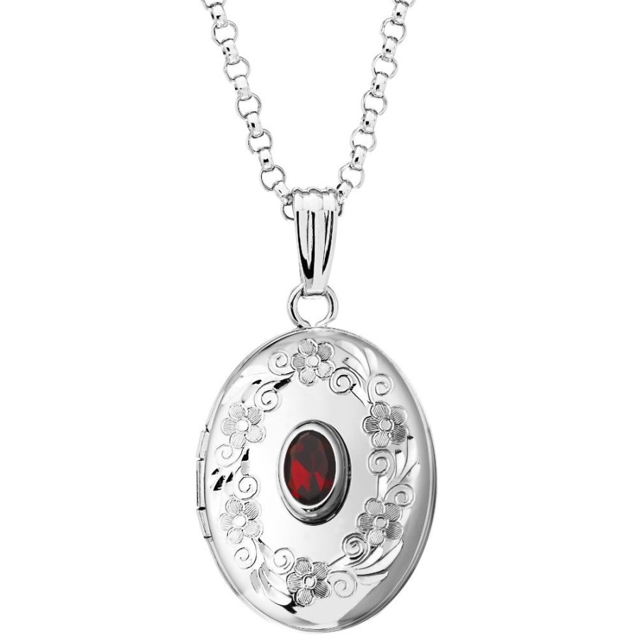 Jewelry Smyth Jewelers | Sterling Silver Garnet Oval Locket Necklace