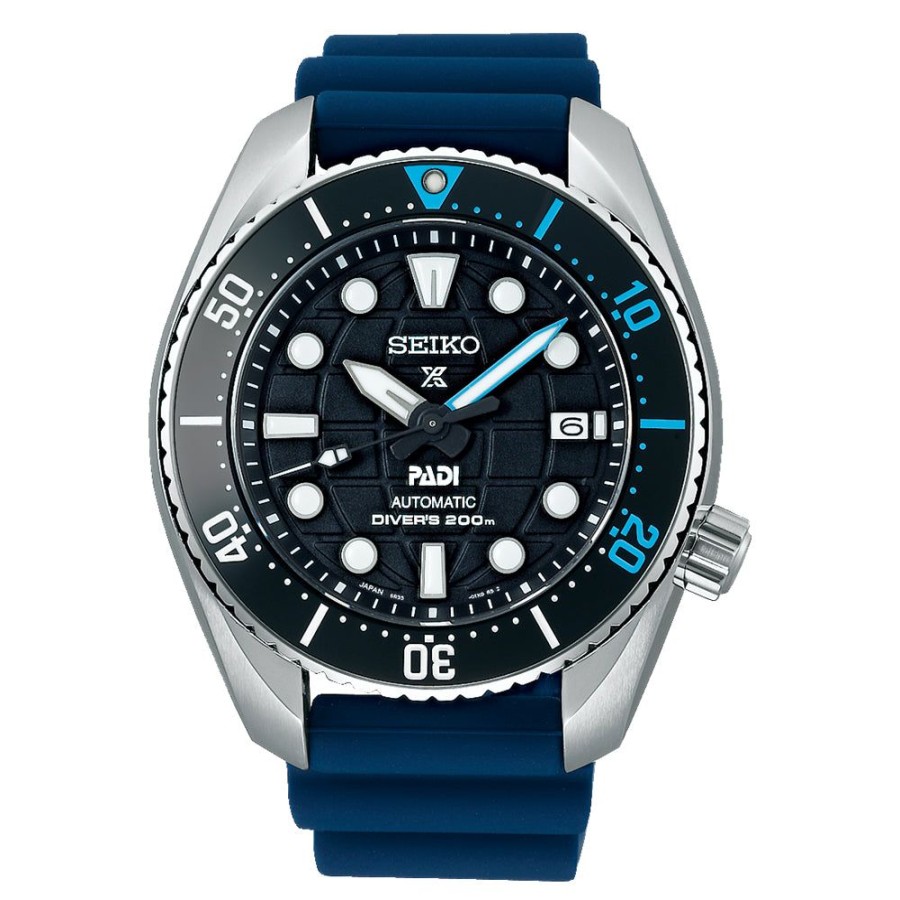 Timepieces Seiko | Seiko Prospex 45Mm Automatic Diver Padi Special Edition Black/Blue Spb