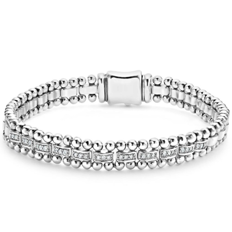 Jewelry Lagos | Lagos Caviar Spark Silver Diamond Link Bracelet