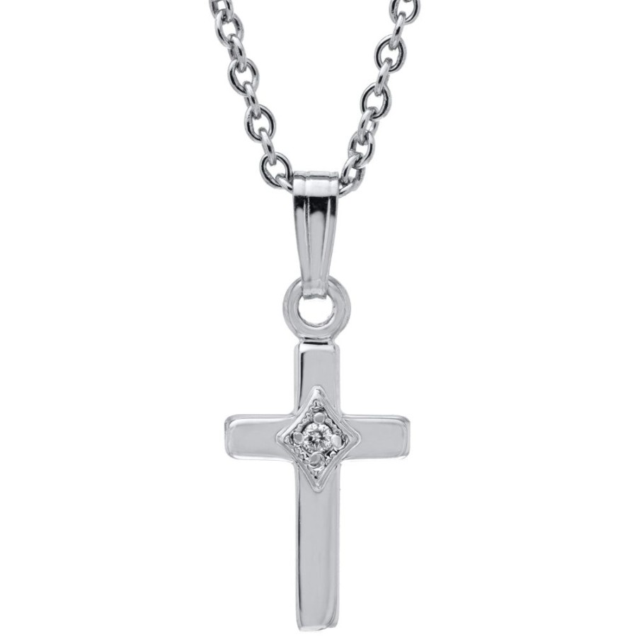 Jewelry Smyth Jewelers | Children'S Sterling Silver Diamond Cross Necklace