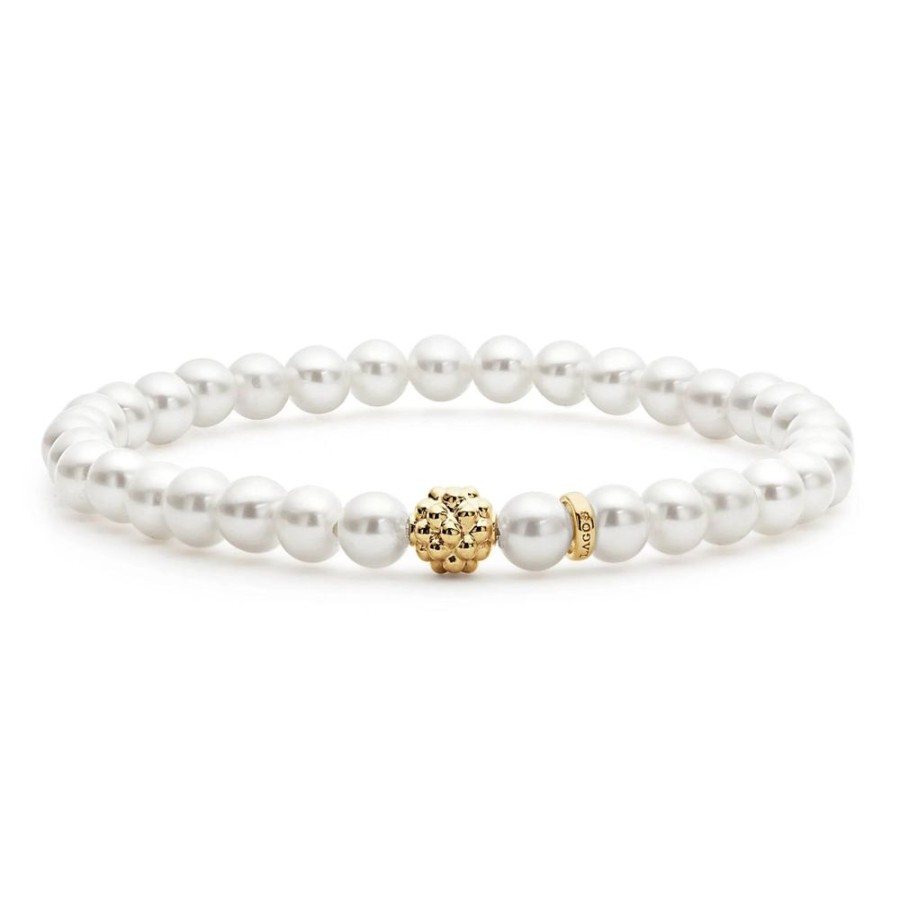 Jewelry Lagos | Lagos Pearl Gold Station Bead Bracelet