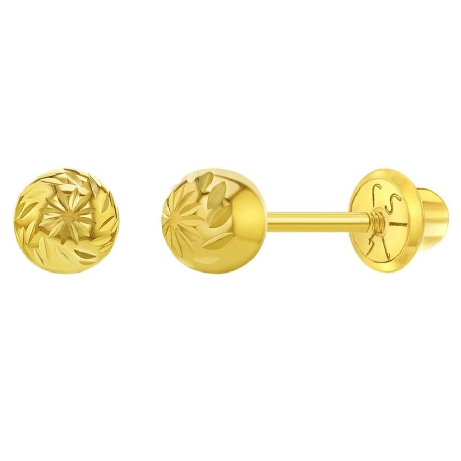 Jewelry Smyth Jewelers | Children'S 14K Yellow Gold High Polish Diamond-Cut Ball Earrings