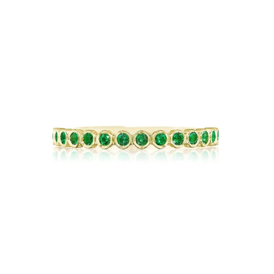 Jewelry Tacori | Tacori Sculpted Crescent 18K Gold Bezel Droplet Emerald Wedding Band -