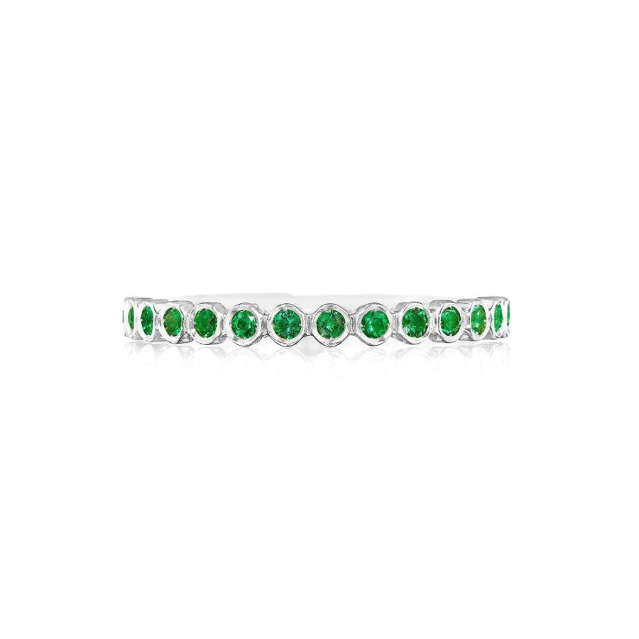 Jewelry Tacori | Tacori Sculpted Crescent 18K Gold Bezel Droplet Emerald Wedding Band -