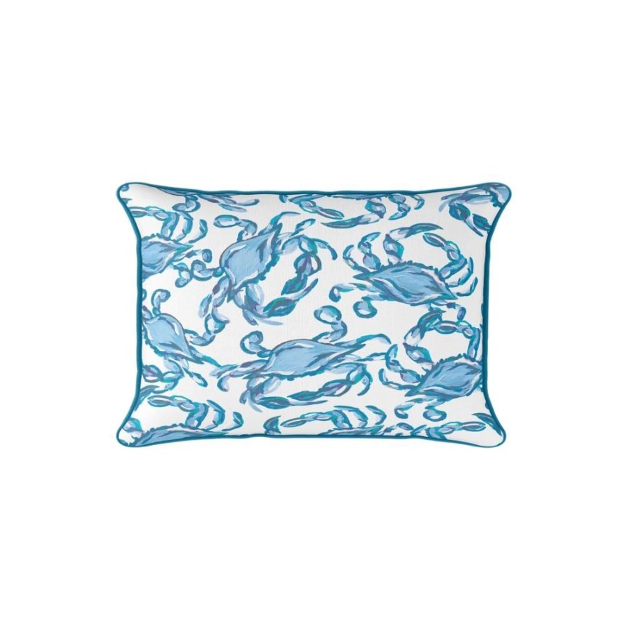 Gifts Sewing Down South | Sewing Down South Crab Craze Turquoise Lumbar Pillow