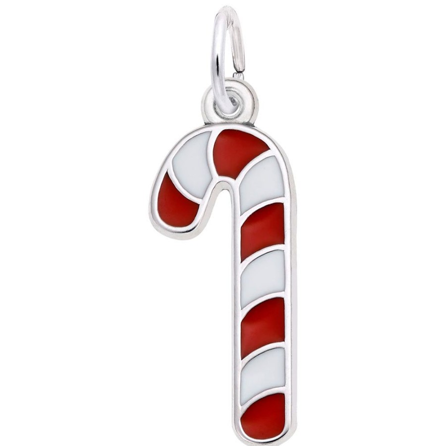 Jewelry Rembrandt | Sterling Silver Red And White Candy Cane Charm