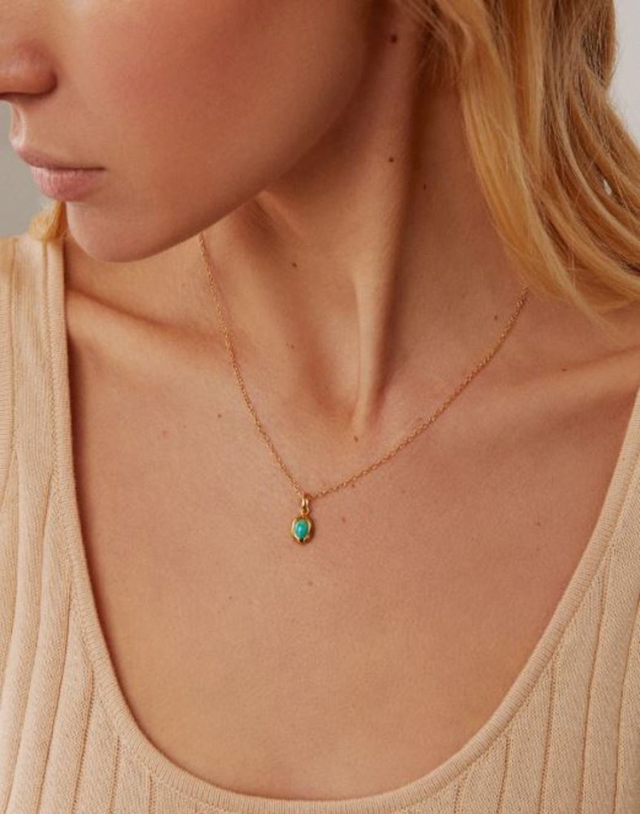 Jewelry Anna Beck | Anna Beck Small Turquoise Oval Engravable Pendant Necklace