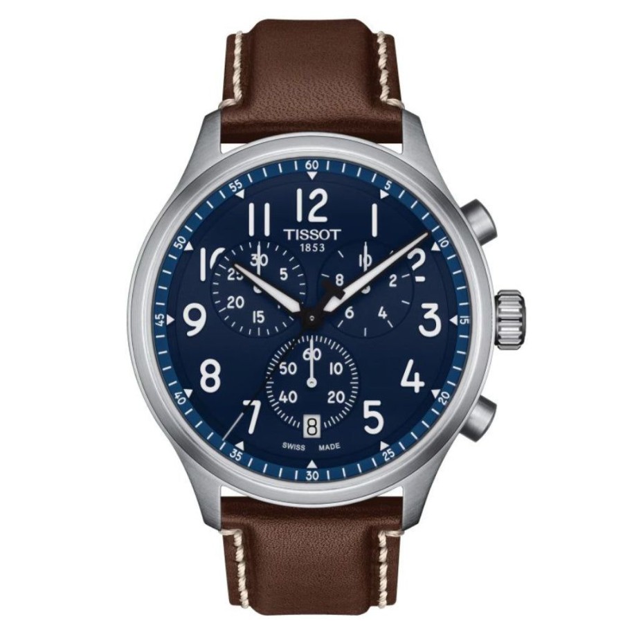 Timepieces Tissot | Tissot Chrono Xl Vintage 45Mm Quartz Blue Dial/Brown Leather Strap