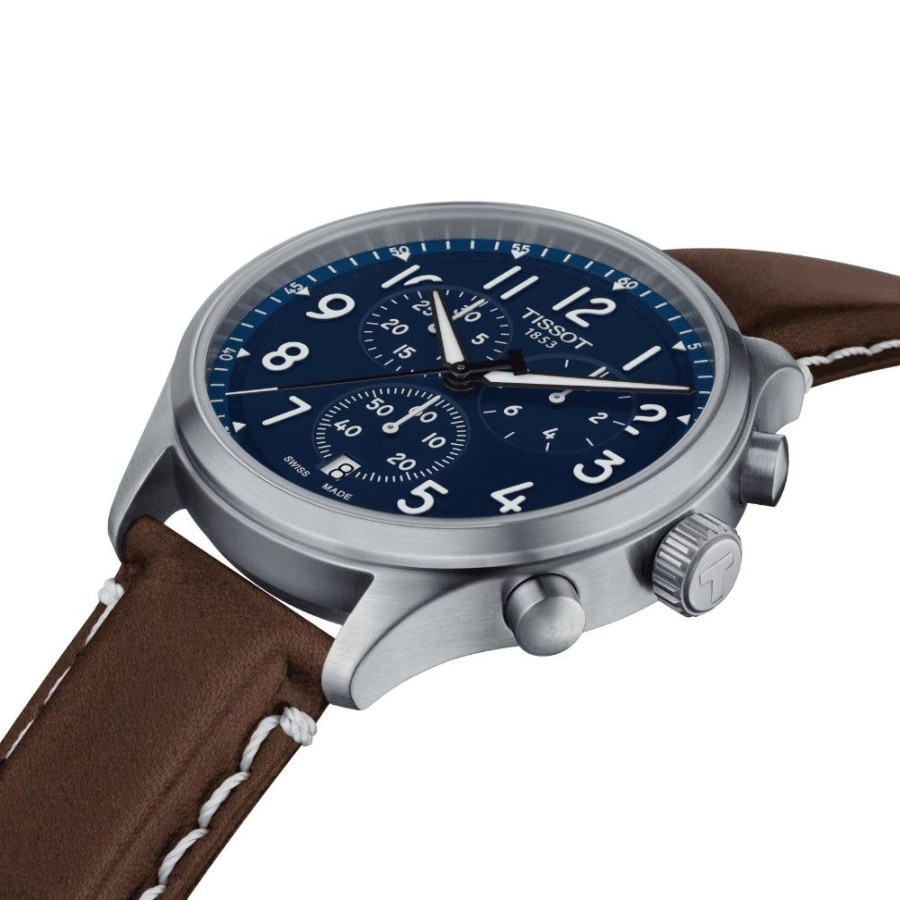 Timepieces Tissot | Tissot Chrono Xl Vintage 45Mm Quartz Blue Dial/Brown Leather Strap