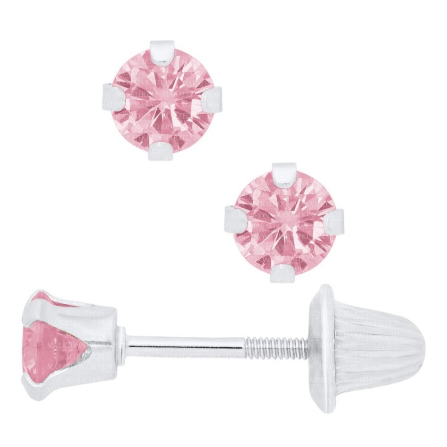 Jewelry Smyth Jewelers | Children'S Ss Pink Cz Stud Earrings