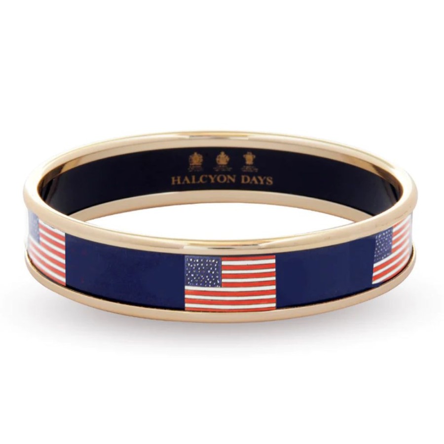 Jewelry Halcyon Days | Halcyon Days 1Cm Usa Flag Navy & Gold Enamel Bangle