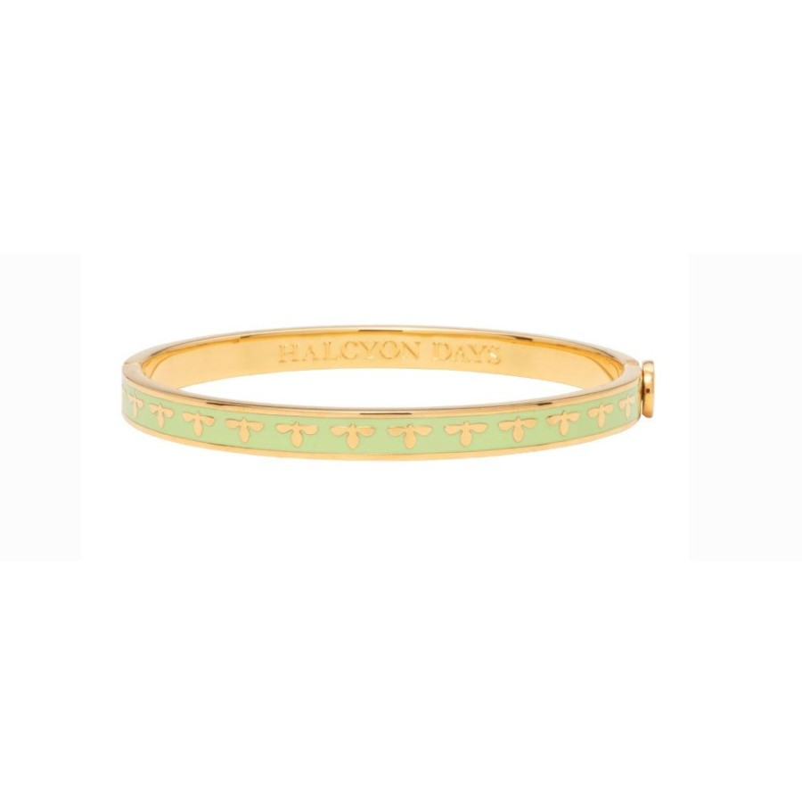 Jewelry Halcyon Days | Halcyon Days 6Mm Bee Gold Hinged Enamel Bangle