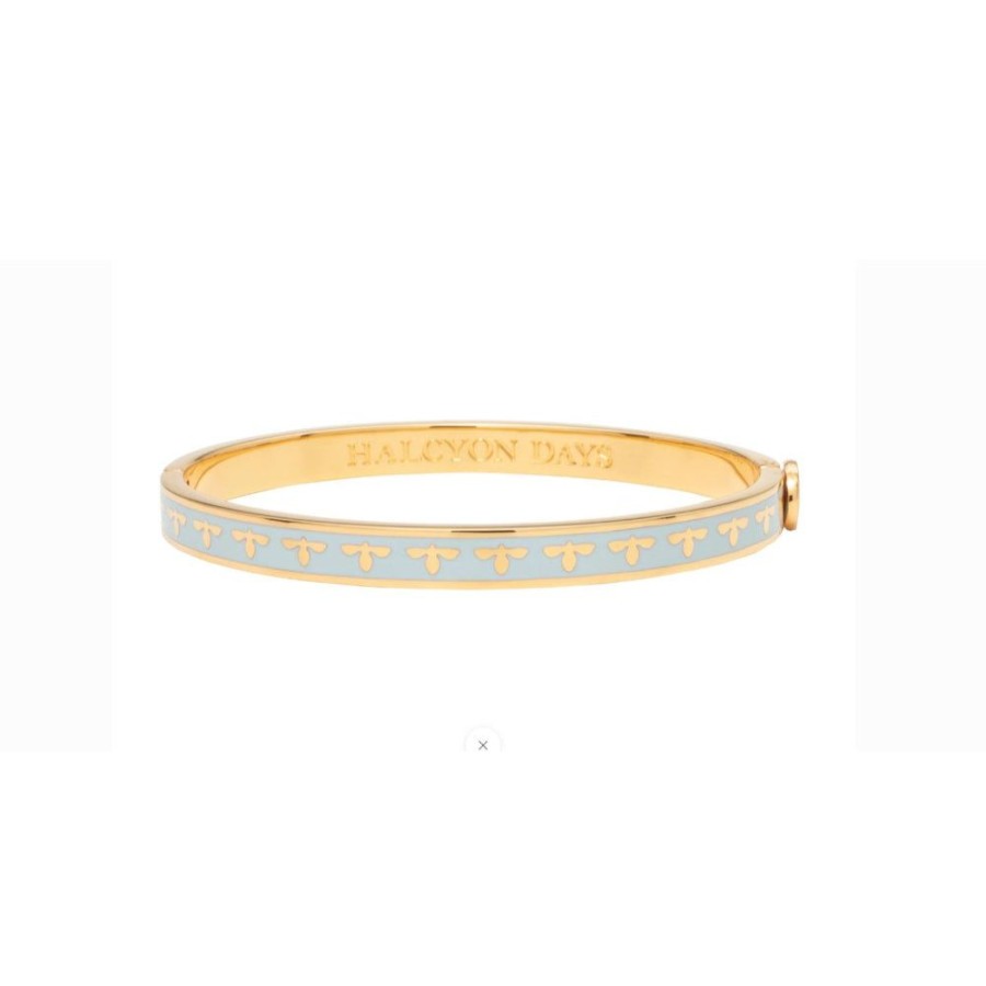 Jewelry Halcyon Days | Halcyon Days 6Mm Bee Gold Hinged Enamel Bangle