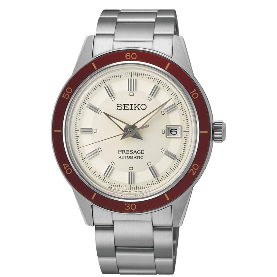 Timepieces Seiko | Seiko Men'S Presage 40Mm Automatic White Dial/Red Bezel