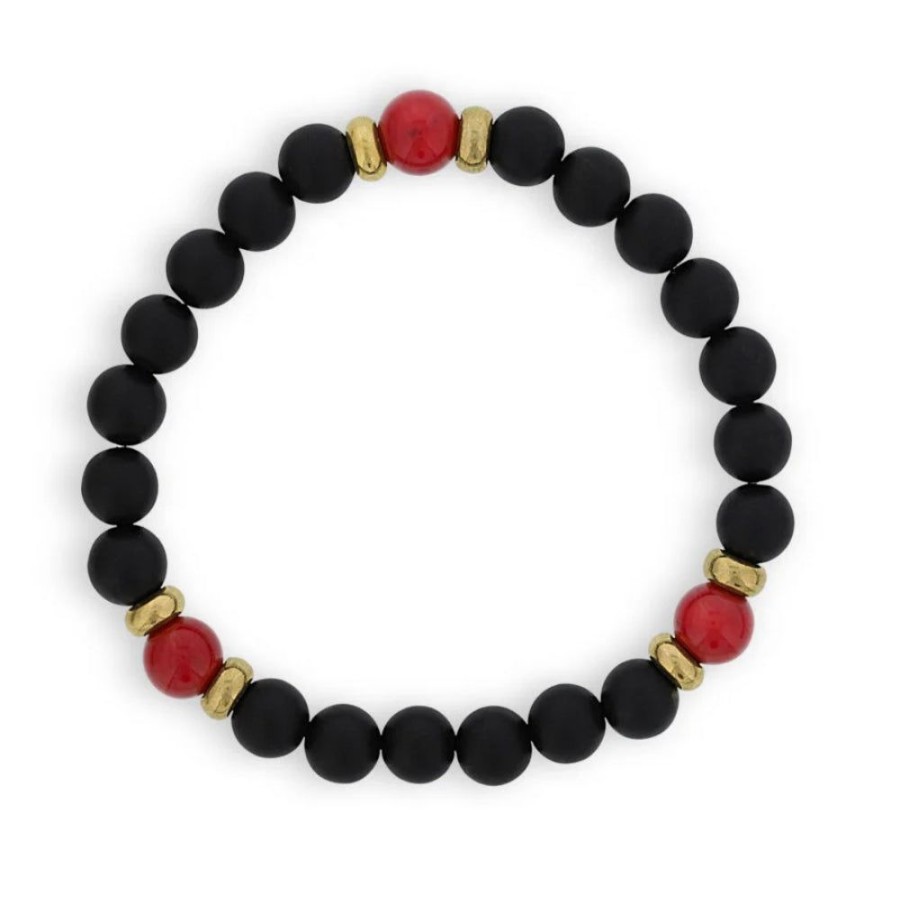 Jewelry Smyth Jewelers | Men'S Black Agate & Red Beaded Bracelet