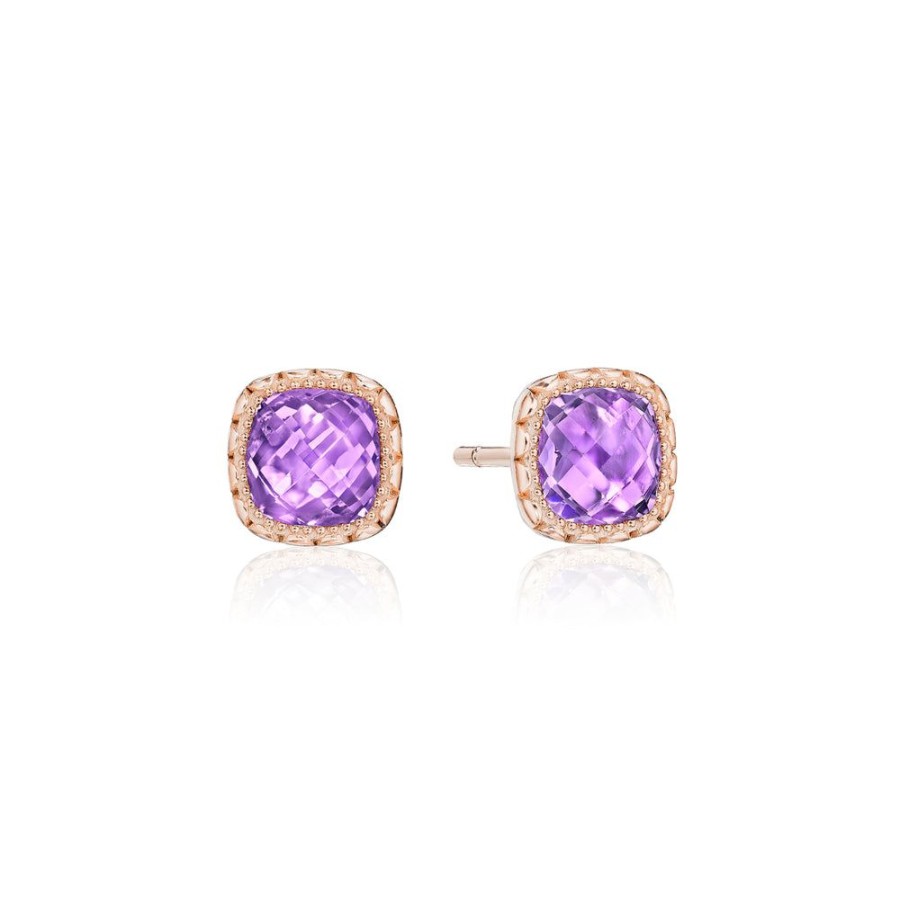 Jewelry Tacori | Tacori Cushion Amethyst Stud Earring In Rose Gold