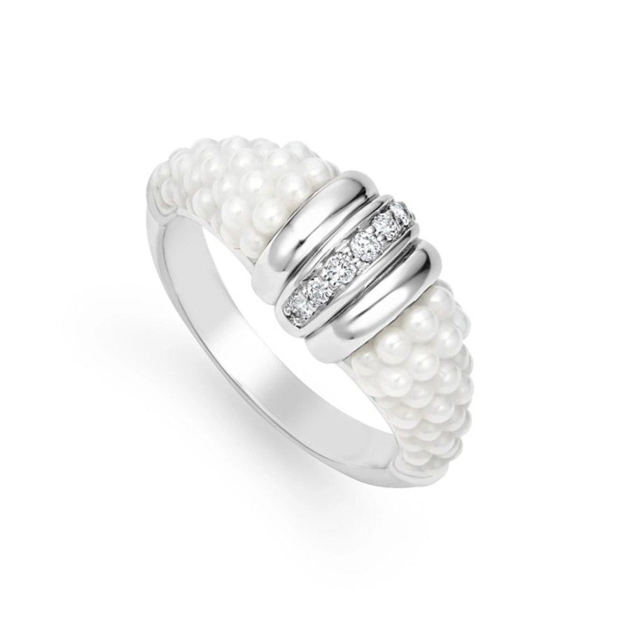 Jewelry Lagos | Lagos White Caviar Ceramic Diamond Stacking Ring