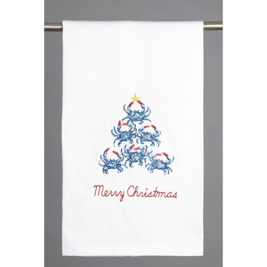 Gifts Peking Handicraft | Blue Crab Christmas Tree Embroidered Kitchen Towel