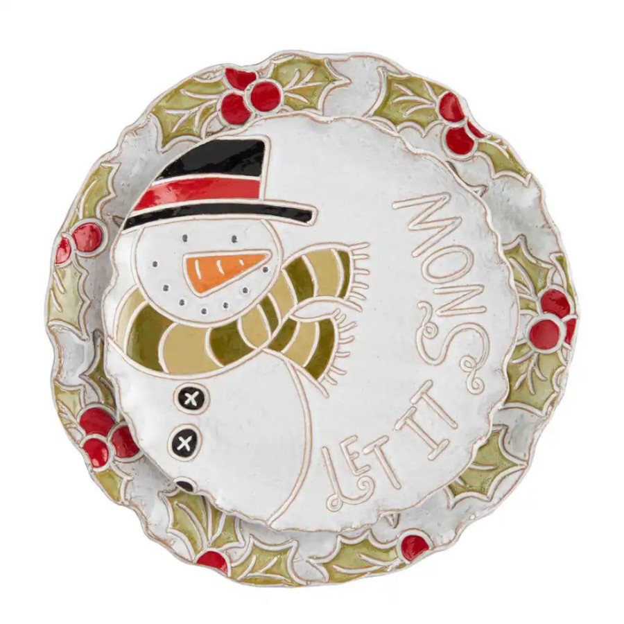 Gifts Mud Pie | Mud Pie Snowman Holly Nested Platter