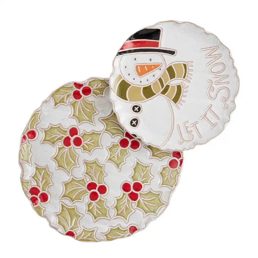 Gifts Mud Pie | Mud Pie Snowman Holly Nested Platter