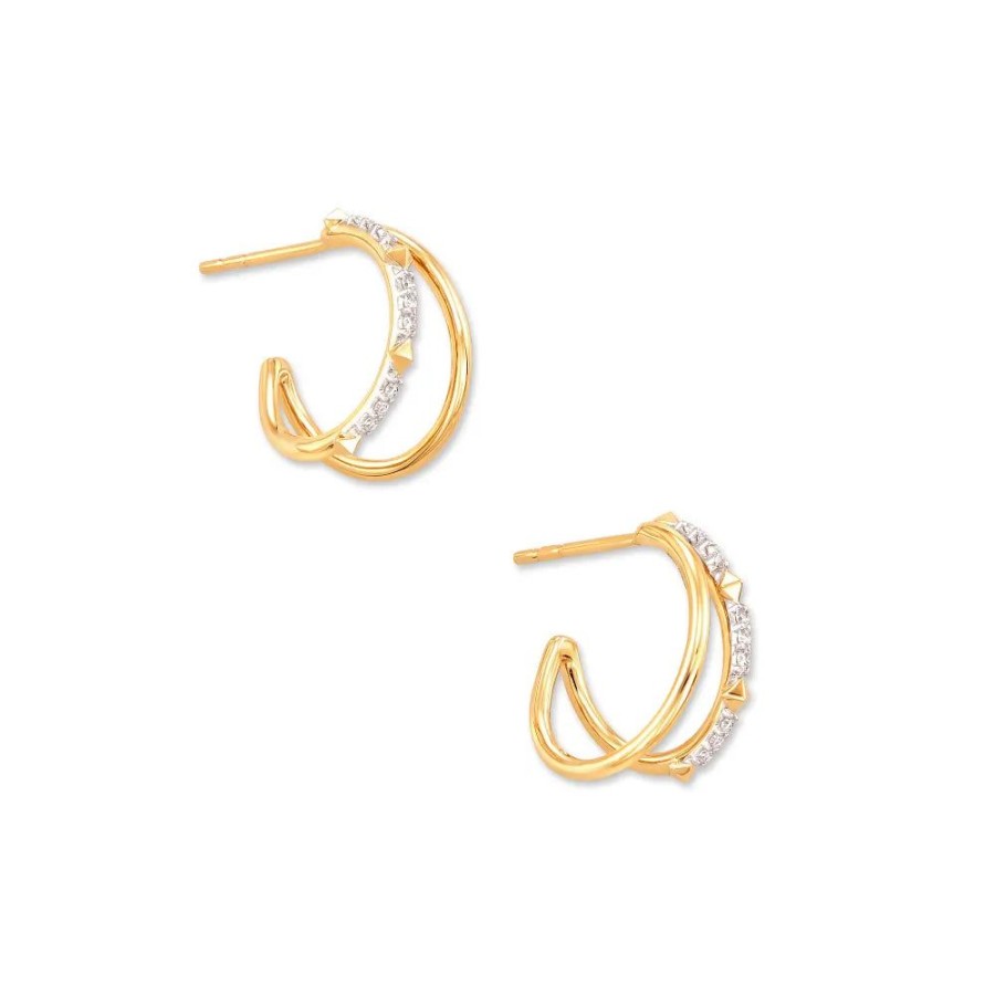 Jewelry Kendra Scott | Kendra Scott Astrid 14K Yellow Gold Split Hoop Earrings In White Diamo