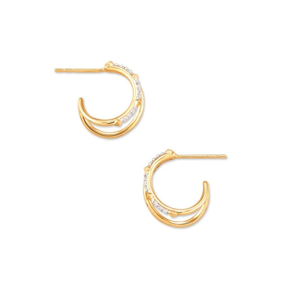 Jewelry Kendra Scott | Kendra Scott Astrid 14K Yellow Gold Split Hoop Earrings In White Diamo