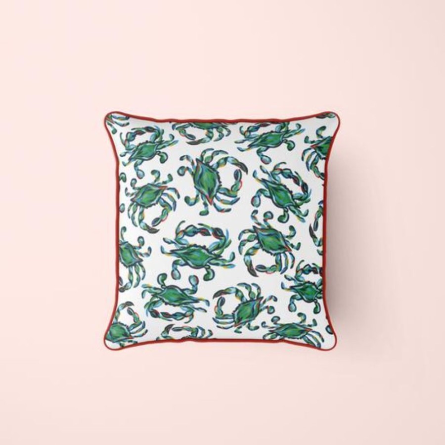 Gifts Sewing Down South | Sewing Down South Crab Craze Green Pillows Premium Insert