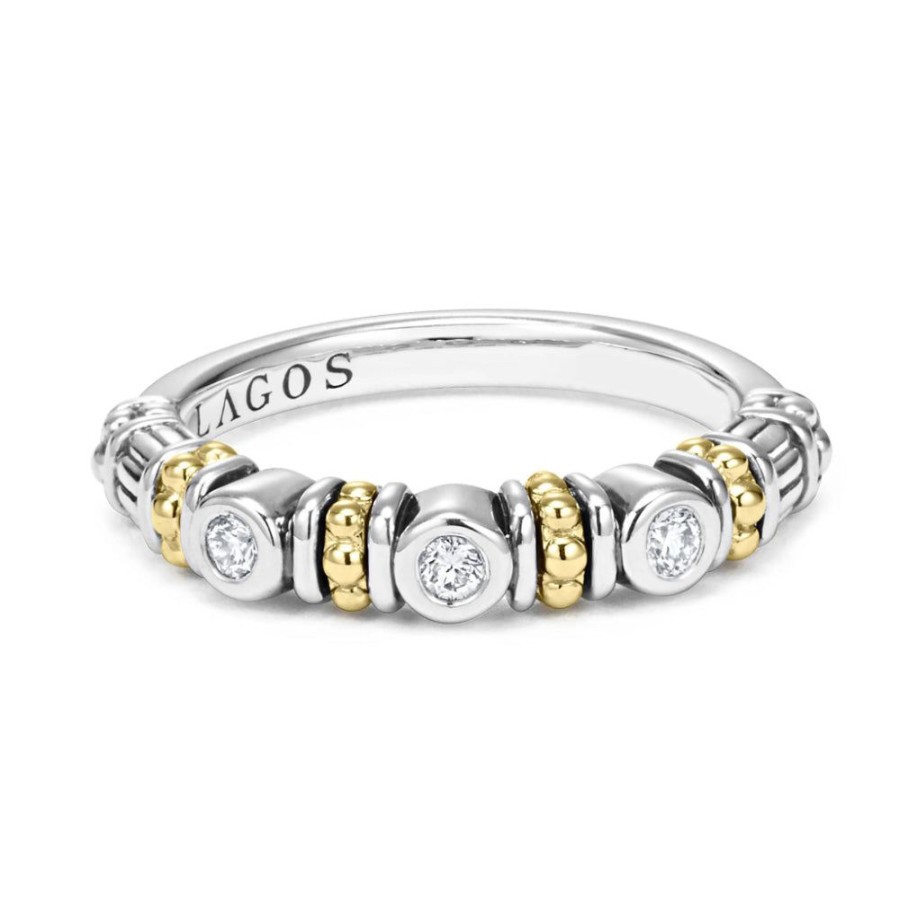 Jewelry Lagos | Lagos Caviar Three Diamond Stacking Ring