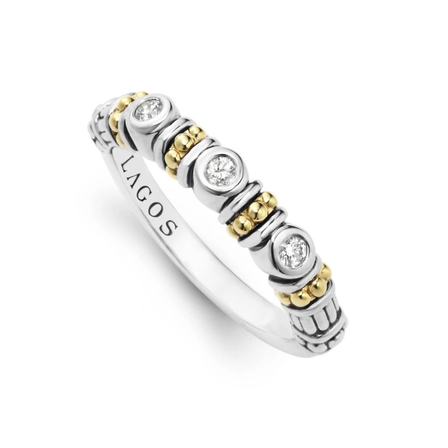 Jewelry Lagos | Lagos Caviar Three Diamond Stacking Ring