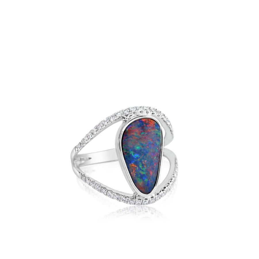 Jewelry Smyth Jewelers | 14K White Gold 9.5Mm Australian Opal And Diamond Ring