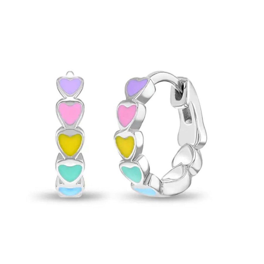 Jewelry Smyth Jewelers | Children'S Sterling Silver & Multicolor Enamel Heart Huggie Hoop Earri