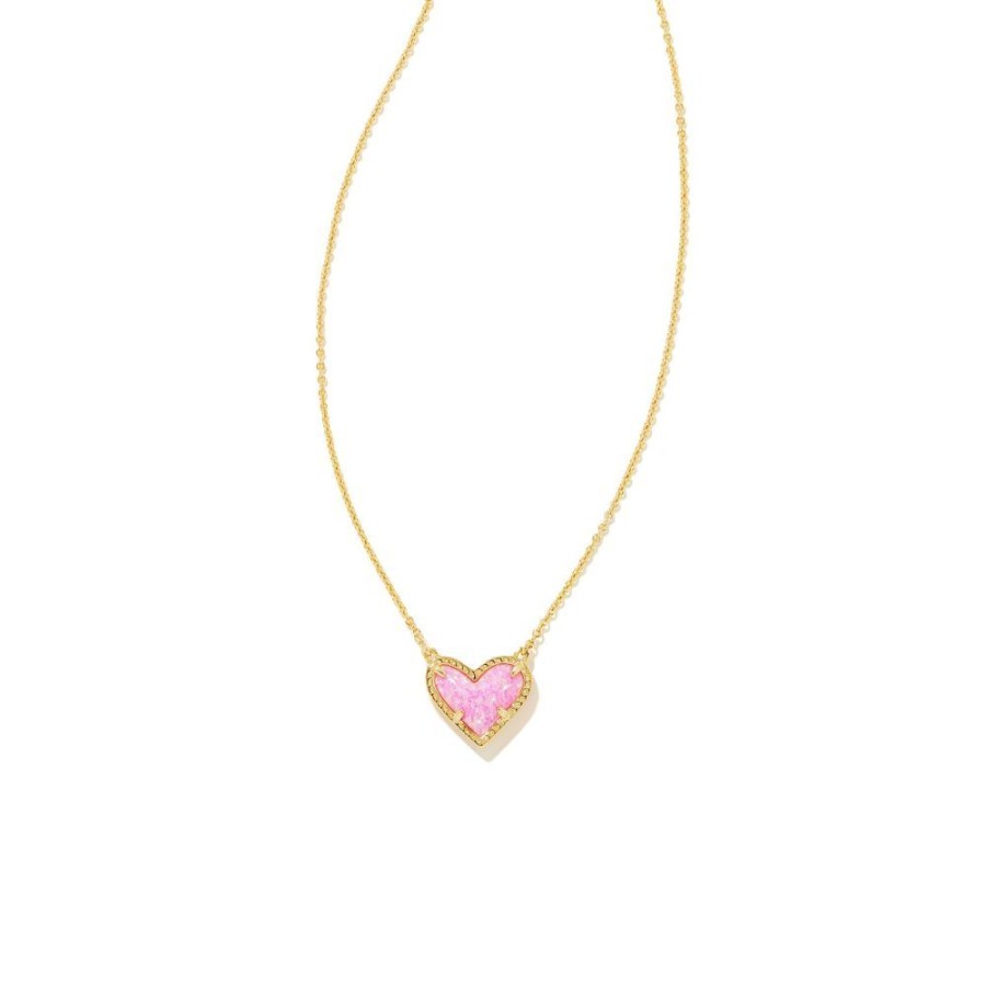 Jewelry Kendra Scott | Kendra Scott Ari Heart Pendent Necklace Gold-Bubble Gum Pink Opal