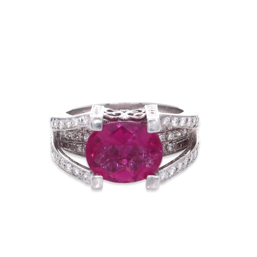 Jewelry Smyth Jewelers | Estate Simon G 18K White Gold Rubelite And Diamond Ring