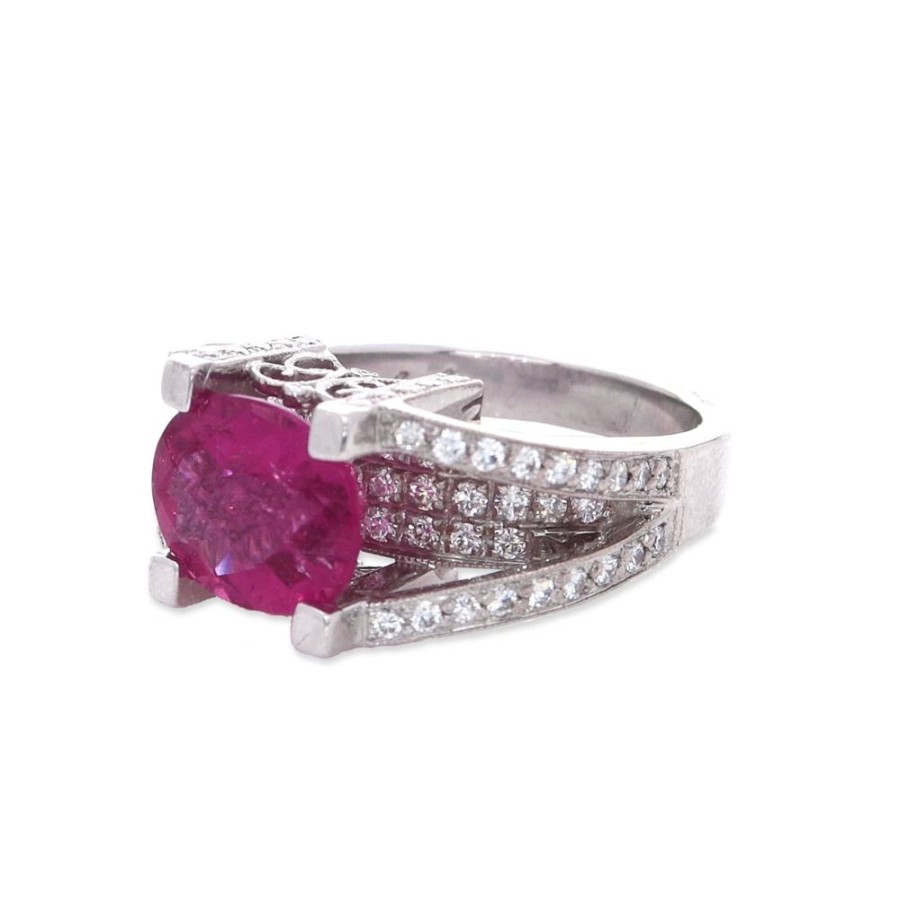 Jewelry Smyth Jewelers | Estate Simon G 18K White Gold Rubelite And Diamond Ring