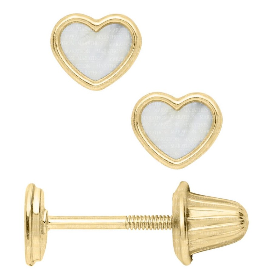 Jewelry Smyth Jewelers | 14Y Children'S Mother Of Pearl Heart Earrings