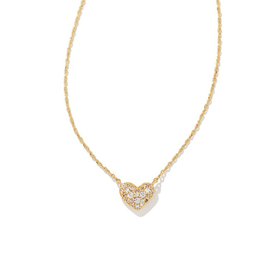 Jewelry Kendra Scott | Kendra Scott Ari Pave Heart Necklace In White Cubic Zirconia