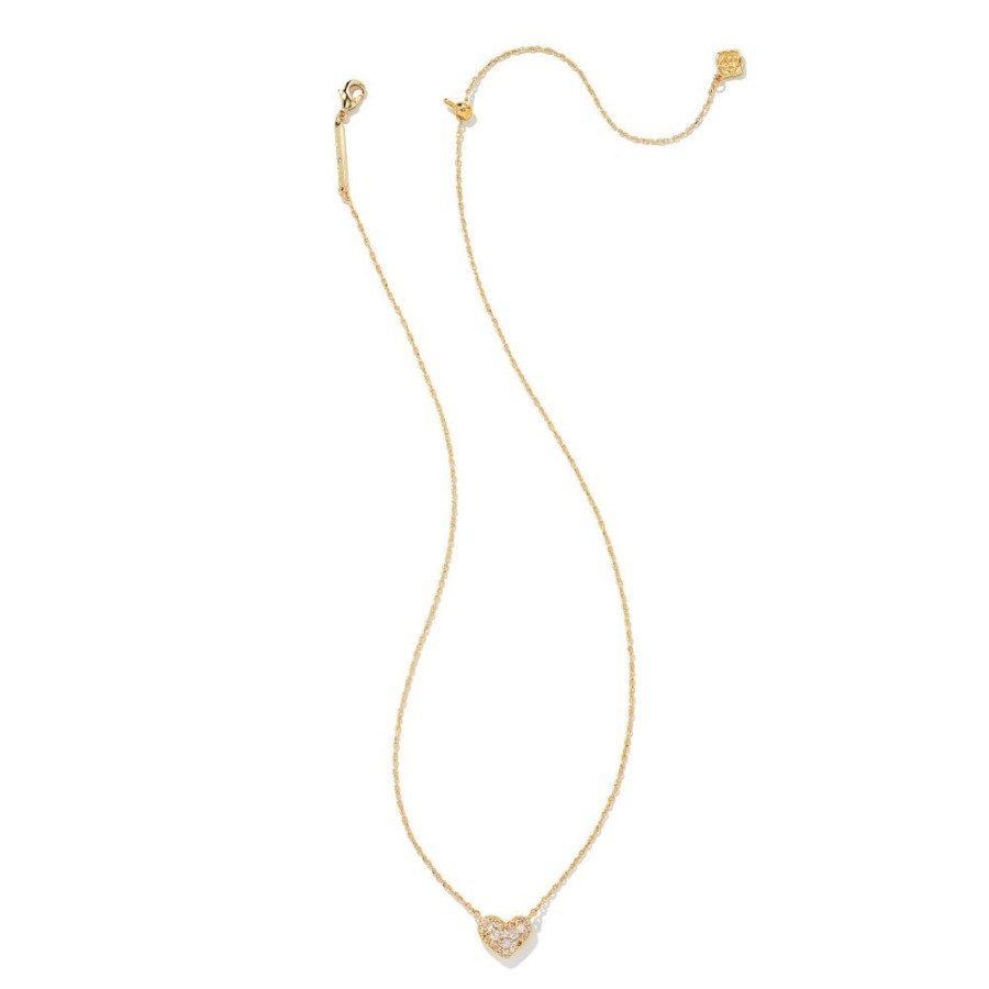 Jewelry Kendra Scott | Kendra Scott Ari Pave Heart Necklace In White Cubic Zirconia