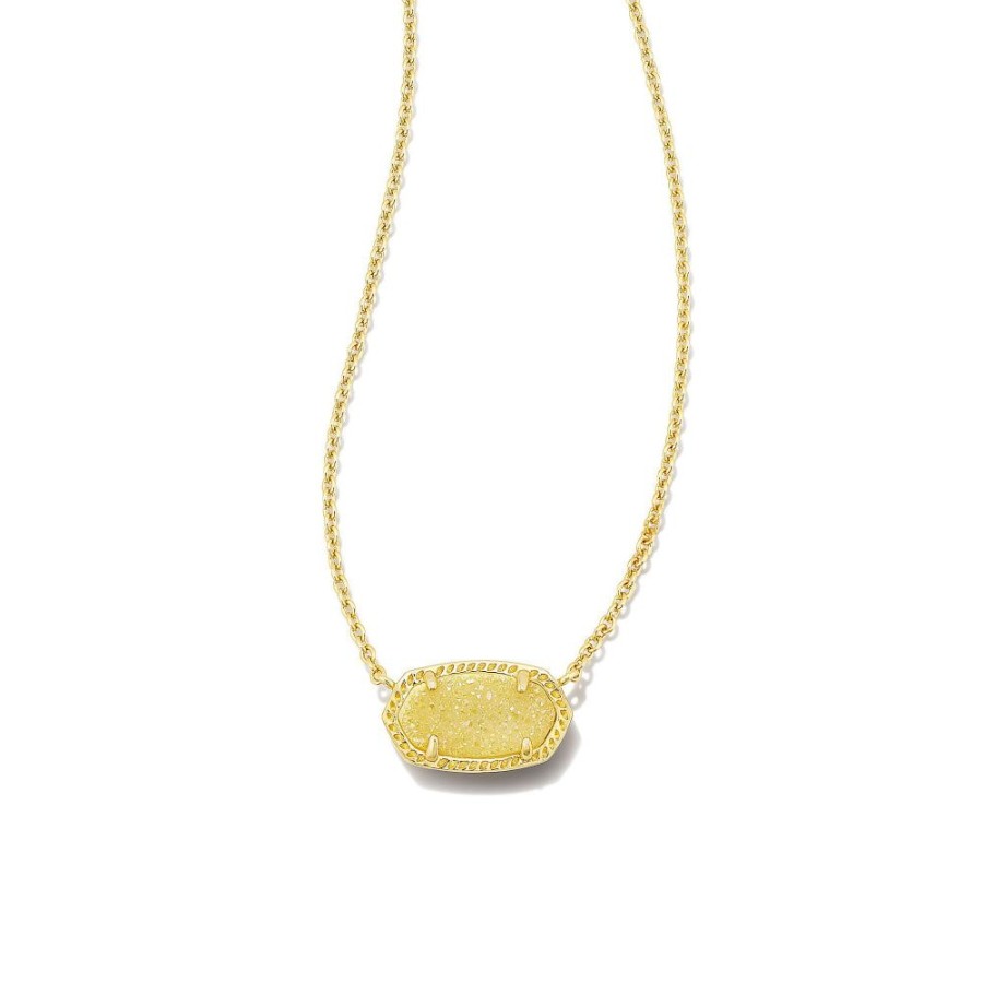 Jewelry Kendra Scott | Kendra Scott Elisa Gold Short Pendant Necklace In Light Yellow Drusy