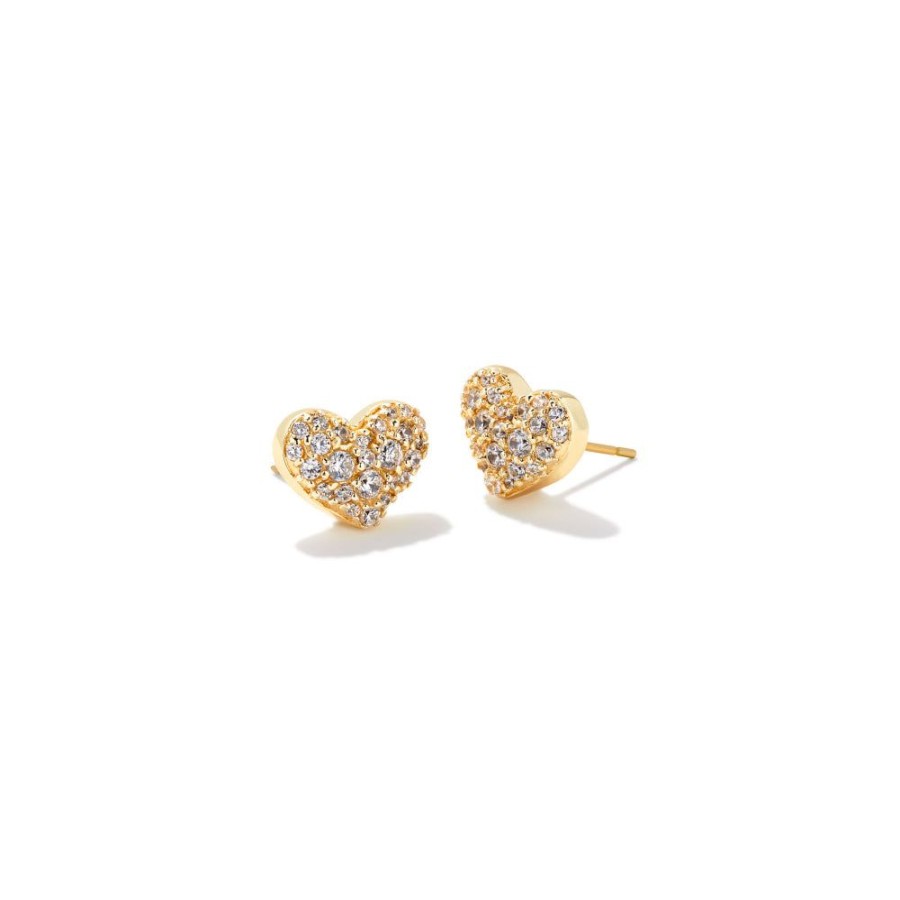 Jewelry Kendra Scott | Kendra Scott Ari Pave Crystal Heart Earrings In White Cubic Zirconia