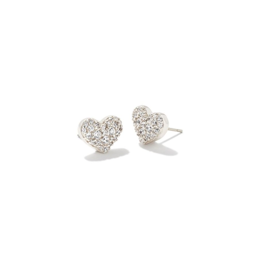 Jewelry Kendra Scott | Kendra Scott Ari Pave Crystal Heart Earrings In White Cubic Zirconia