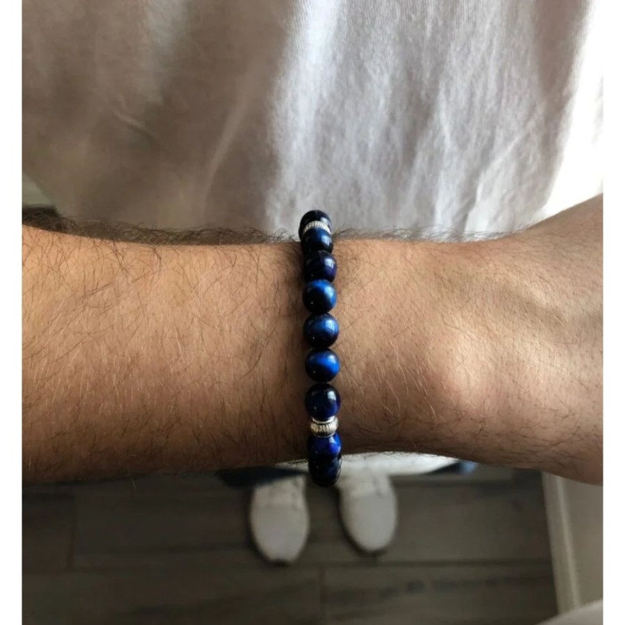 Jewelry Dee Berkley Jewelry | Men'S "Self-Confidence" Bracelet With Blue Tiger Eye