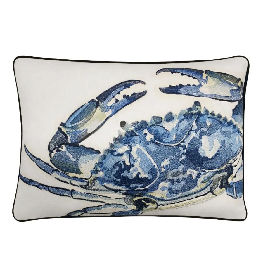 Gifts Tide Hill | Tide Hill Blue Crab Embroidered Pillow