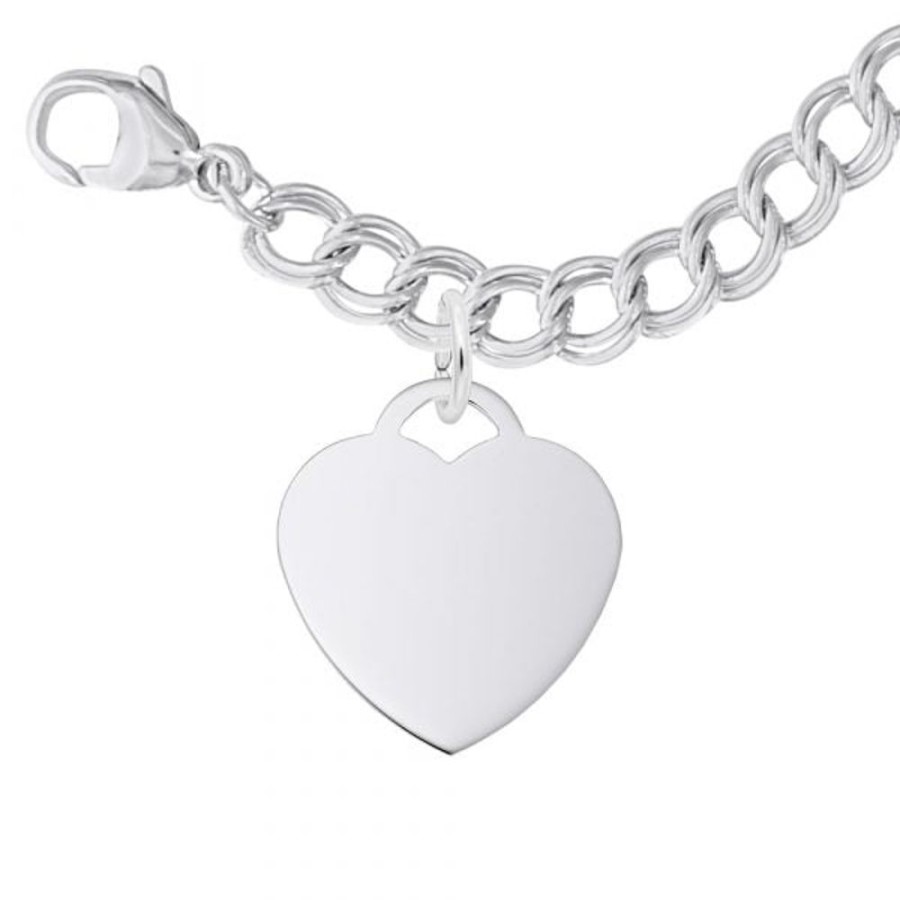 Jewelry Rembrandt | Sterling Silver Double Link Bracelet With Heart Charm Bracelet