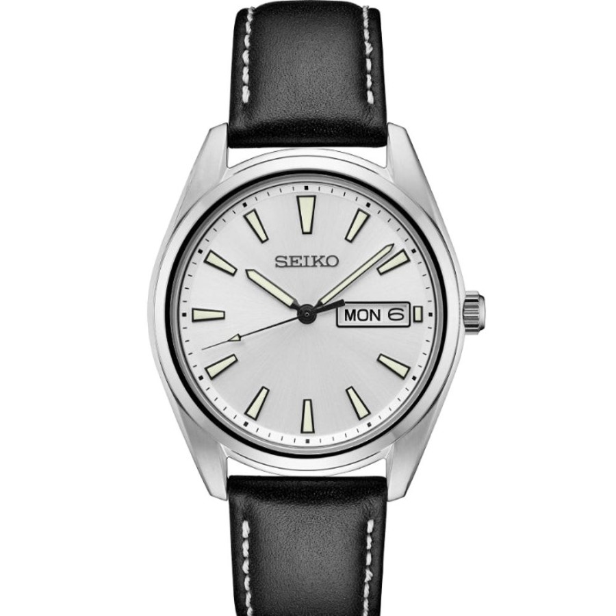 Gifts Seiko | Seiko Essentials Silver-White Sunray Dial Stainless/Leather Quartz