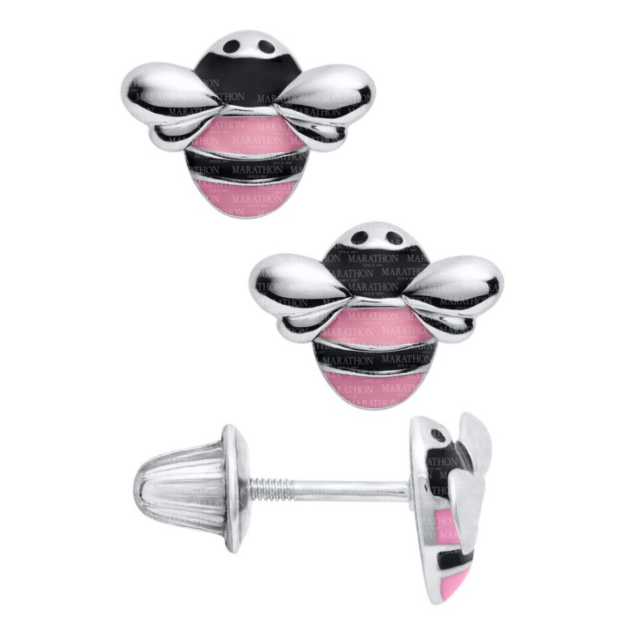 Jewelry Smyth Jewelers | Children'S Pink And Black Bumblebee Earrings