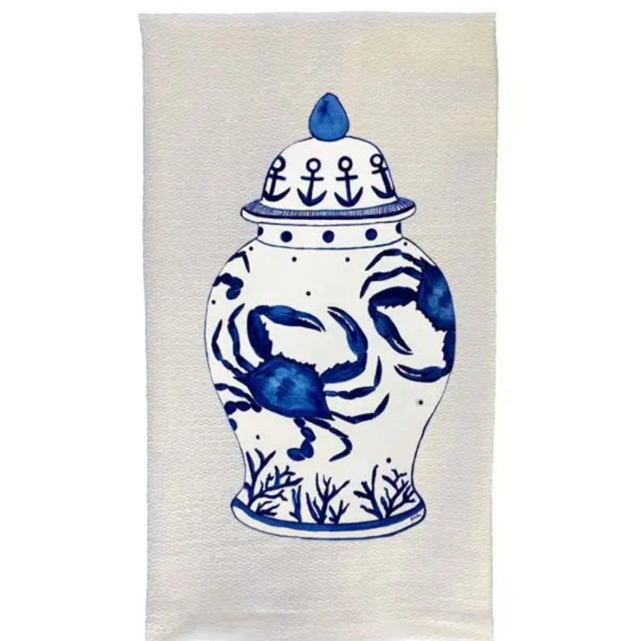 Gifts Smyth Jewelers | Blue & White Crab Ginger Jar Kitchen Towel