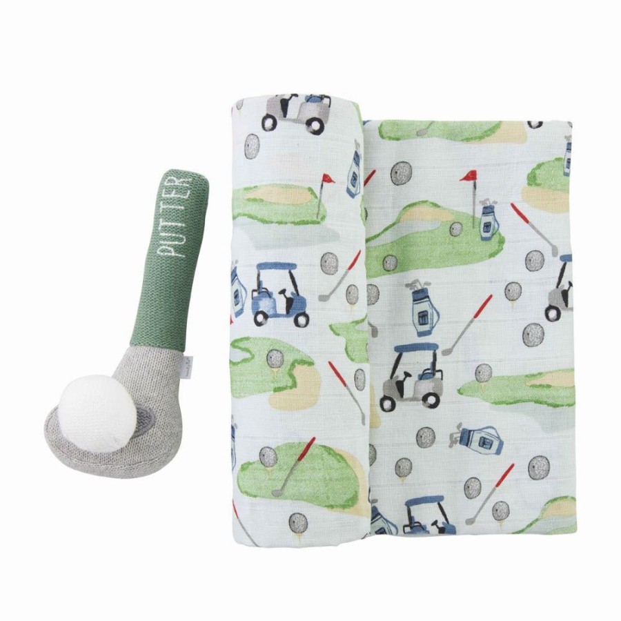 Gifts Mud Pie | Mud Pie Golf Swaddle & Rattle Set