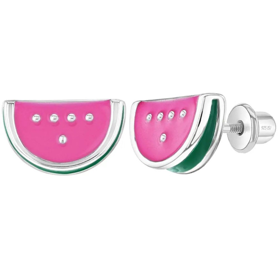 Jewelry Smyth Jewelers | Children'S Sterling Silver Enamel Watermelon Screw Back Earrings