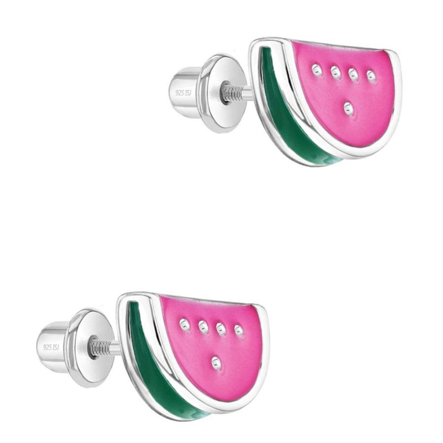 Jewelry Smyth Jewelers | Children'S Sterling Silver Enamel Watermelon Screw Back Earrings